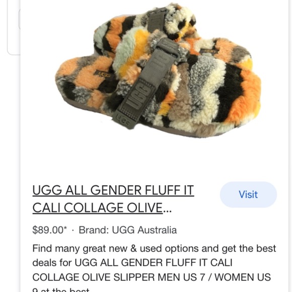 UGG NIB AUTHENTIC FLUFF IT CALI COLLAGE OLIVE UNISEX SLIPPERS - Picture 14 of 16